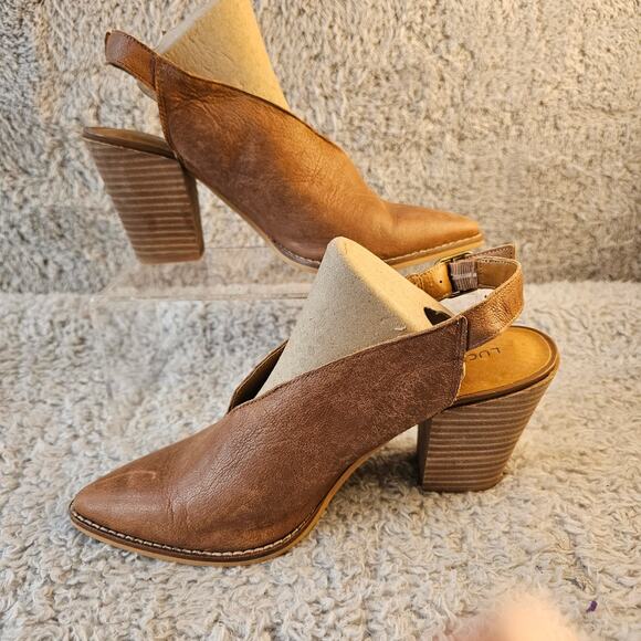 Lucky Brand Women's Aroyli Leather Slingback Pump‎ Heels Size 9M Tan Pointed Toe - Picture 1 of 8